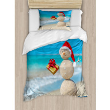 Sand Snowman Santa Hat Duvet Cover Set