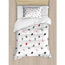 Red Black Ginkgo Leaves Duvet Cover Set