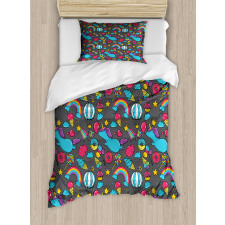 Unicorns Rainbows Cartoon Duvet Cover Set