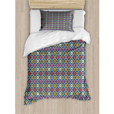 Checkered Floral Retro Duvet Cover Set