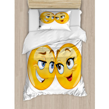 Loving Emoticon Couple Duvet Cover Set