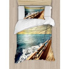 Yacht on Sea Sunset Duvet Cover Set