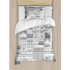 Hand Drawn Houses Town Duvet Cover Set