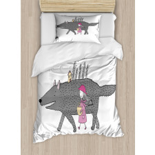 Girl with a Giant Wolf Duvet Cover Set
