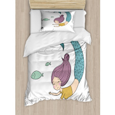 Happy Girl with Fish Duvet Cover Set