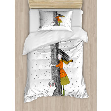 Girl Pug Hugging a Tree Duvet Cover Set