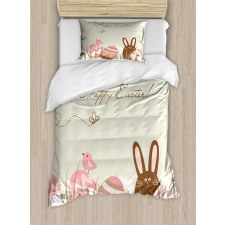 Pastel Toned Eggs Birds Duvet Cover Set