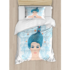 Lady Blue Hair Duvet Cover Set