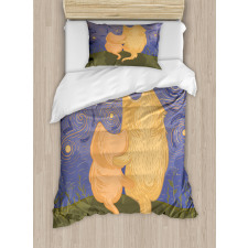 Cat and Dog on Hill Duvet Cover Set