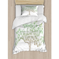 Doodle Style Oak Foliage Duvet Cover Set