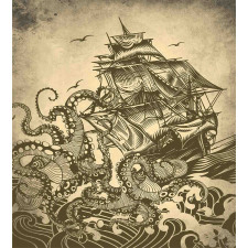 Retro Ship Octopus Theme Duvet Cover Set