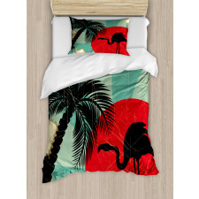 Grunge Flamingo Palm Duvet Cover Set