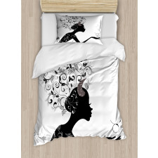 Floral Black Girl Duvet Cover Set