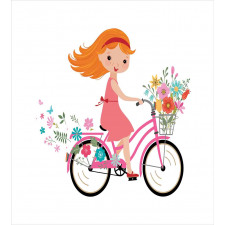 Happy Girl on Bike Flowers Duvet Cover Set