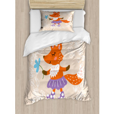 Fox with Clothing Flowers Duvet Cover Set