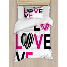 Zebra Stripes Hearts Duvet Cover Set