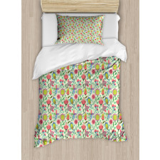 Doodle Blooming Tulips Duvet Cover Set