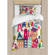 Cartoon Amsterdam Houses Duvet Cover Set