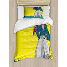 Manga Style Samurai Girl Duvet Cover Set