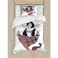 Monochrome Mermaid Motif Duvet Cover Set