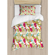 Tropical Flowers Leaves Duvet Cover Set