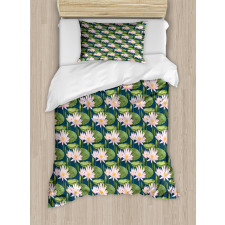 Pink Blooms on Pond Duvet Cover Set