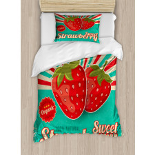 Retro Poster Strawberries Duvet Cover Set