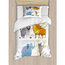 Lion Elephant Raccoon Duvet Cover Set