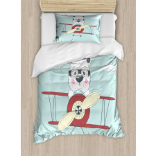 Pilot Bear in Plane Duvet Cover Set