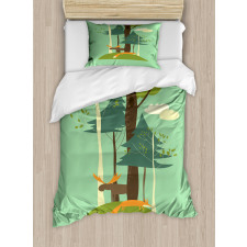 Elk and Fox in Forest Duvet Cover Set