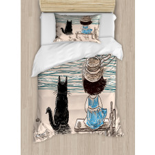 Baby Girl with a Cat Duvet Cover Set