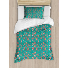 Abstract Flowers Dots Duvet Cover Set