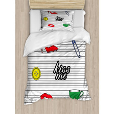 Retro Sticker Pattern Duvet Cover Set