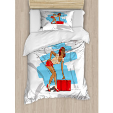 Girl and Suitcase Duvet Cover Set