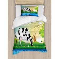 Field Tree Lake Windmill Duvet Cover Set