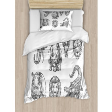 Hand-Drawn Zoo Animals Duvet Cover Set