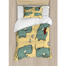 Comic Hippo Floral Grungy Duvet Cover Set