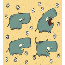 Comic Hippo Floral Grungy Duvet Cover Set