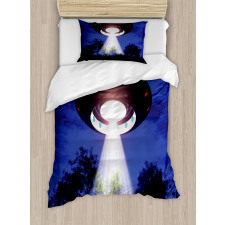 Night Scenery with Aliens Space Duvet Cover Set