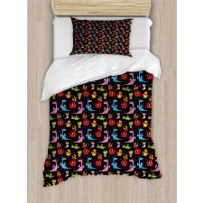 Colorful Stars on Black Duvet Cover Set