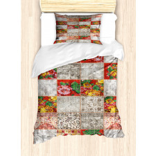 Folkloric Grunge Flowers Duvet Cover Set