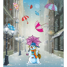 Cartoon Snowman and Umbrella Duvet Cover Set