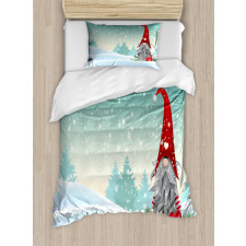 Elf Tomte Standing on Snow Duvet Cover Set