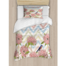 Zigzags Flowers and Birds Duvet Cover Set