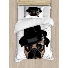 Cartoon Cool Pug Dog Portrait Duvet Cover Set