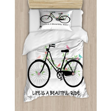 Vintage Bike Flowers Birds Duvet Cover Set