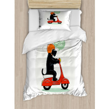 Scooter Ridding Puppies Duvet Cover Set