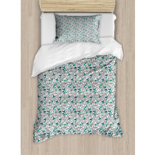 Graphic Doodle Leaves Blue Duvet Cover Set