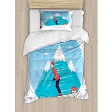Man Skiing on a Snowy Hill Duvet Cover Set