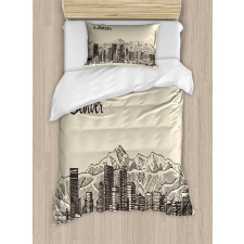 Denver City Skyline Sketch Duvet Cover Set